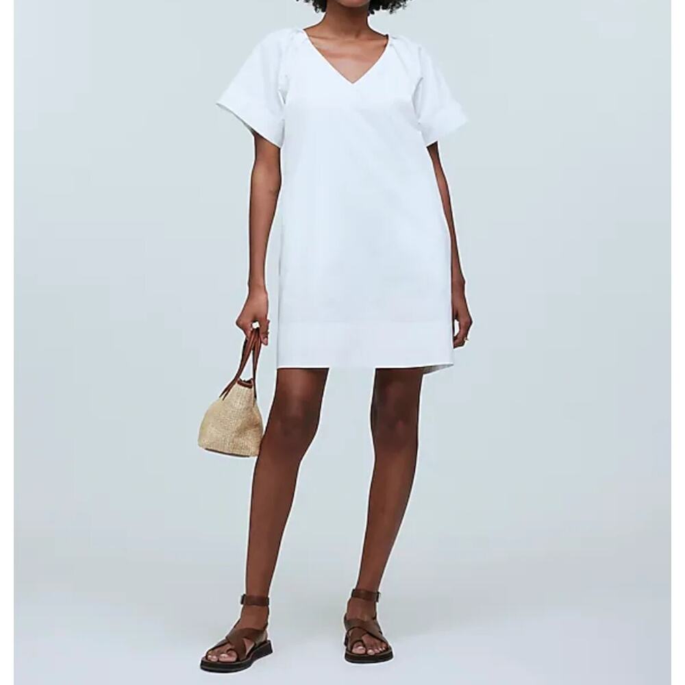 Madewell Women's White Poplin Cotton White Pockets Relaxed Mini Shirtdress Sz XL